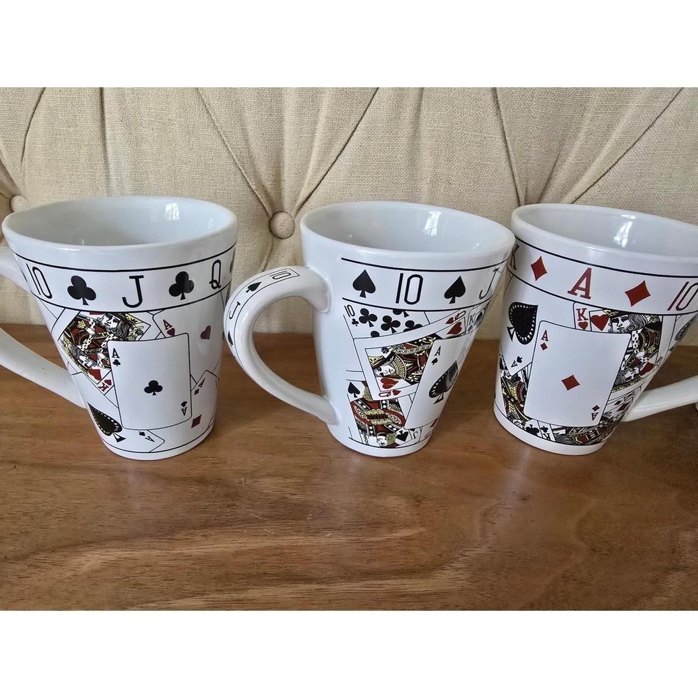 Set of 4 Playing Card Coffee Mugs Poker Casino Theme 12 cm / 4.7" - Picture 2 of 6